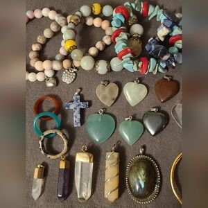 Large Colorful Gemstone Bracelet and Pendant Lot